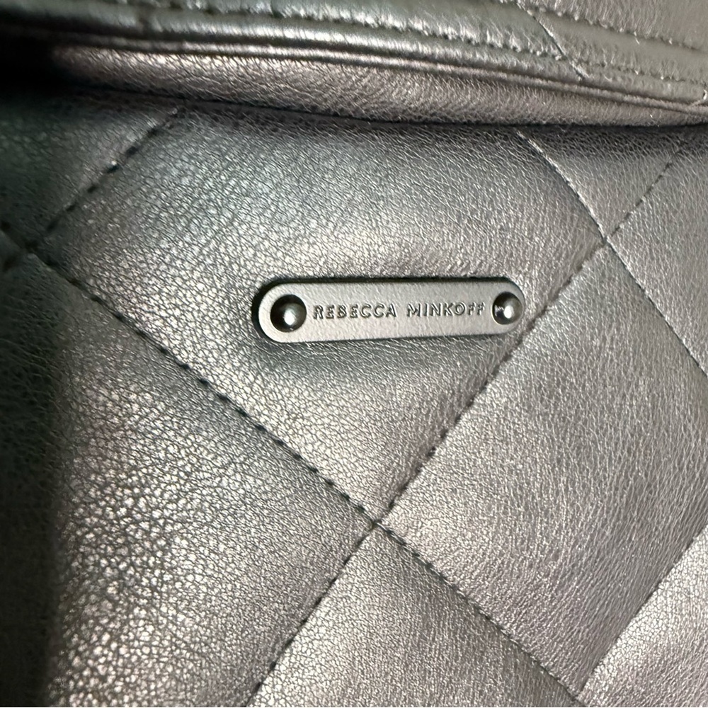 Rebecca Minkoff Black Quilted Oversized Vegan Leather Bomber Jacket Women’s L - Picture 8 of 13